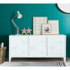 Storage cabinet, industrial metal side panel storage cabinet, three door storage cabinet, white floor storage cabinet, living room multifunctional sto
