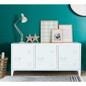 Storage cabinet, industrial metal side panel storage cabinet, three door storage cabinet, white floor storage cabinet, living room multifunctional sto