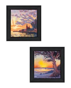 "Carmel Beach & Lighthouse" 2-Piece Vignette by Jim Musial, Ready to Hang Framed Print, Black Frame