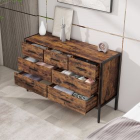 Wood Dresser with 7 Drawers, Wooden Storage Closet for Bedroom, Solid Clothes Cabinet with Sturdy Steel Frame, 48.58"WÃ—15.75"DÃ—31.22"H, 48 inch