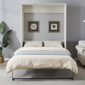 Queen Size Half Self-Close and Open Murphy Bed Cabinet Space-Saving Bed Perfect for Guest Room, for Bed Room, Guest Room, Home Office, Rustic White