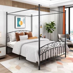 Metal Canopy Bed Frame with Ornate European Style Headboard &amp; Footboard Sturdy Steel Holds 600lbs Perfectly Fits Your Mattress Easy DIY Assembly A