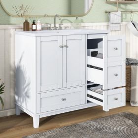 36 Inch Modern Bathroom Vanity with USB Charging, Two Doors and Three Drawers Bathroom Storage Vanity Cabinet