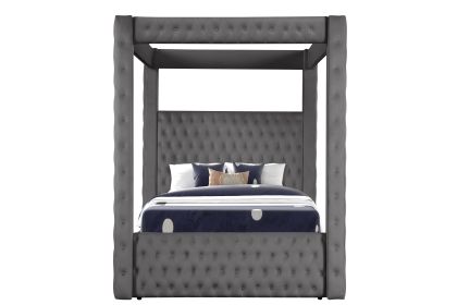 Monica luxurious Four-Poster Queen Bed Made with Wood in Gray