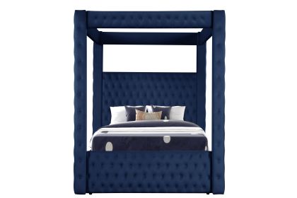 Monica luxurious Four-Poster Queen Bed Made with Wood in Navy