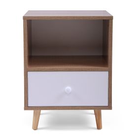 Set of 2 Mid Century Bedside Table, Nightstand with Drawer and Shelf Storage, Side Accent Table for Living Room Bedroom, Natural