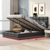 Full Size Tufted Upholstered Platform Bed with Hydraulic Storage System,PU Storage Bed with LED Lights and USB charger, Black