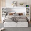 Queen Size Murphy Bed Wall Bed with Drawer and Rattan Decoration with 2 Storage Cabinets, One set of Sockets & USB Ports, Pulley Structure Design