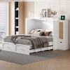 Queen Size Murphy Bed Wall Bed with Drawer and Rattan Decoration with 2 Storage Cabinets, One set of Sockets & USB Ports, Pulley Structure Design