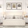 King Platform Bed Frame, Velvet Upholstered Bed with Deep Tufted Buttons, Adjustable Colorful Lighted Strip Decorative Headboard, Wide Wingbacks