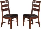 Antique Walnut Finish Solid Wood Set of 2pc Chairs Dining Chair Ladder Back Cushion Seats