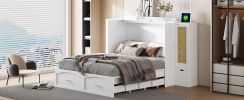 Queen Size Murphy Bed Wall Bed with Drawer and Rattan Decoration with 2 Storage Cabinets, One set of Sockets & USB Ports, Pulley Structure Design