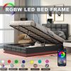 Full Size Tufted Upholstered Platform Bed with Hydraulic Storage System,PU Storage Bed with LED Lights and USB charger, Black