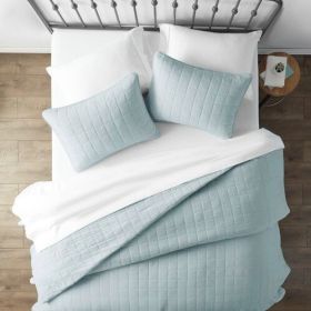 2 Piece Microfiber Farmhouse Coverlet Bedspread Set, Twin/Twin XL (Color: Light Blue)