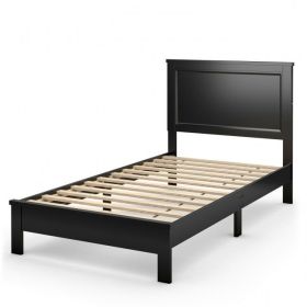 Twin Size Modern College Dorm Wooden Platform Bed (Color: Black)