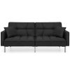 Plush Split-Back Design Convertible Linen Tufted Futon w/ 2 Pillows