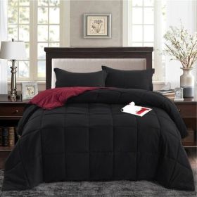 Full/Queen Traditional Microfiber Reversible 3 Piece Comforter Set (Color: black/maroon)