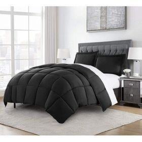 Twin Size Reversible Microfiber Down Alternative Comforter Set (Color: Black)