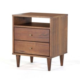 Farmhouse Mid Century 2 Drawer Nightstand (Color: Rustic Walnut)