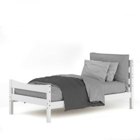 Twin size Farmhouse Style Pine Wood Platform Bed Frame (Color: White)