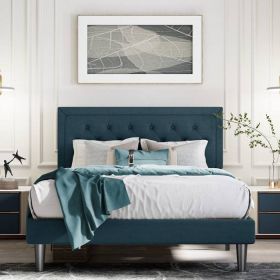Full Size Adjustable Height Platform Bed Frame with Upholstered Headboard (Color: Blue)