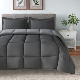 King/Cal King Traditional Microfiber Reversible 3 Piece Comforter Set (Color: Grey)