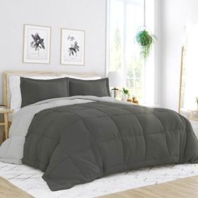 Full/Queen 3-Piece Microfiber Reversible Comforter Set (Color: Grey/Light Grey)