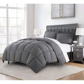 Twin Size Reversible Microfiber Down Alternative Comforter Set (Color: Grey)