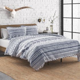3 Piece Scandinavian Reversible Cotton Set (Color: Blue White, size: King)