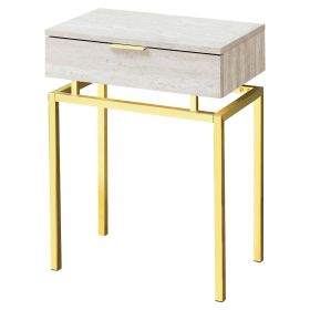 24in Modern End Table 1 Drawer Nightstand (legs: Marble Gold, Color: Beige)