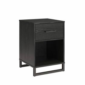 Modern 1-Drawer Bedroom Nightstand with Metal Legs (finish: Rustic Black Wood)