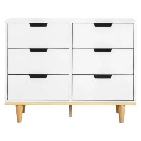 Modern Mid-Century Style 6-Drawer Double Dresser Wood Finish (finish: White Natural)