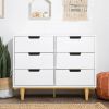 Modern Mid-Century Style 6-Drawer Double Dresser Wood Finish