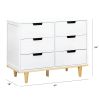 Modern Mid-Century Style 6-Drawer Double Dresser Wood Finish
