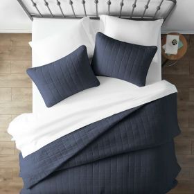 2 Piece Microfiber Farmhouse Coverlet Bedspread Set, Twin/Twin XL (Color: Navy)