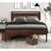 Queen Metal Platform Bed Frame with Wood Panel Headboard Footboard