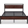 Queen Metal Platform Bed Frame with Wood Panel Headboard Footboard