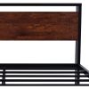 Queen Metal Platform Bed Frame with Wood Panel Headboard Footboard