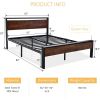 Queen Metal Platform Bed Frame with Wood Panel Headboard Footboard