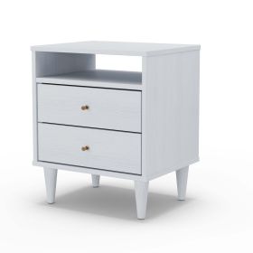 Farmhouse Mid Century 2 Drawer Nightstand (Color: Rustic White)