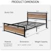 Queen Metal Platform Bed Frame with Wood Panel Headboard and Footboard
