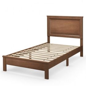 Twin Size Modern College Dorm Wooden Platform Bed (Color: Walnut)