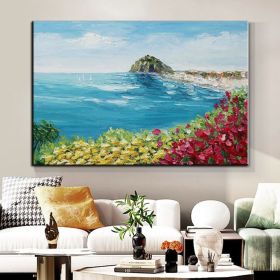 Handmade Oil Painting Floral Ocean Painting Italy Amalfi Seascape Painting Colorful flower Positano Coast Impasto painting Frameless Only Canvas (style: 03, size: 50X70cm)