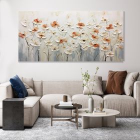 Hand Painted Oil Painting Horizontal Blooming Flower Bush Textured Oil Painting Wildflowers on Canvas Abstract Art Bohemian Art Living Room Decor Art (style: 1, size: 40x80cm)
