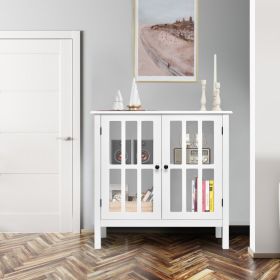 Glass Door Sideboard Console Storage Buffet Cabinet (Color: White)