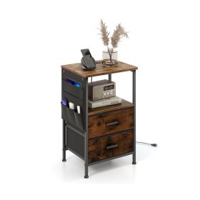 Industrial Style Bedside Table Nightstand with Charging Station (type: Style C, Color: Rustic Brown)