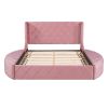 Upholstered Platform Bed Queen Size Storage Velvet Bed with Wingback Headboard and 1 Big Drawer; 2 Side Storage Stool